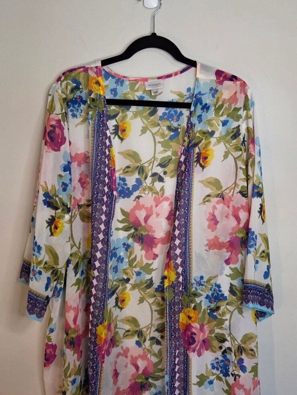Avenue Womens Plus Size 2X Floral Print Open Front Sheer Kimono